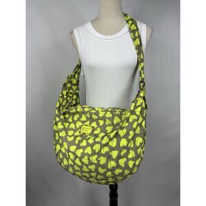 Marc by Marc Jacobs Crossbody Sling Hobo Bag Fluorescent Yellow Grey Heart Print